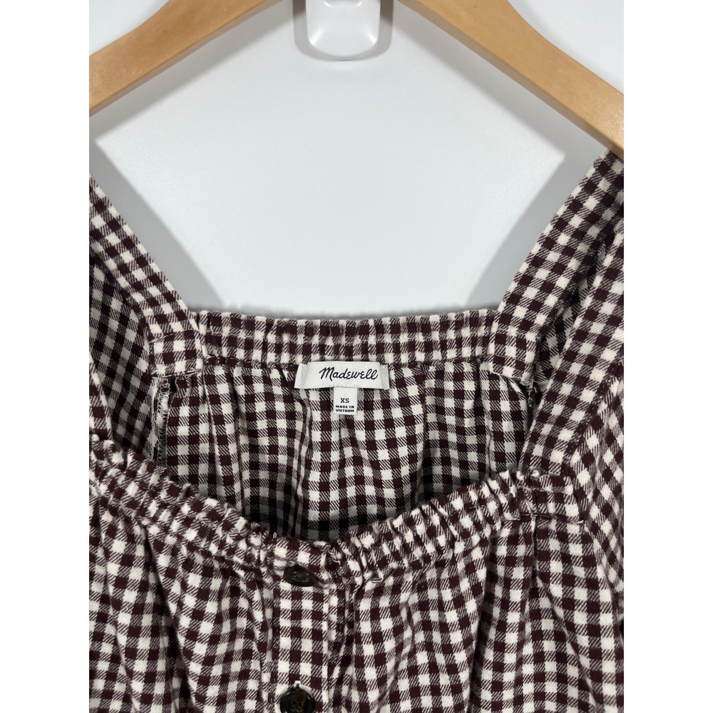 Madewell Womens Top XS Brown Gingham Cottagecore Boho Granola 100% Cotton - Picture 2 of 9